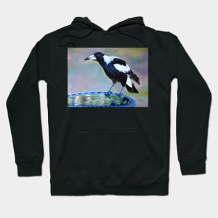 Magpie at the Birdbath Hoodie